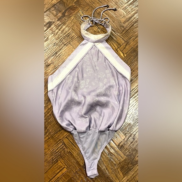 Free People 1 Thing Halter Tank Paisley Lilac Purple Floral Print Tie Bodysuit S - Picture 9 of 12